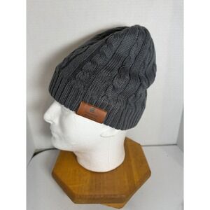 Evolution Wellness Gray Cable Knit Beanie Hat Fleece Lined One Size